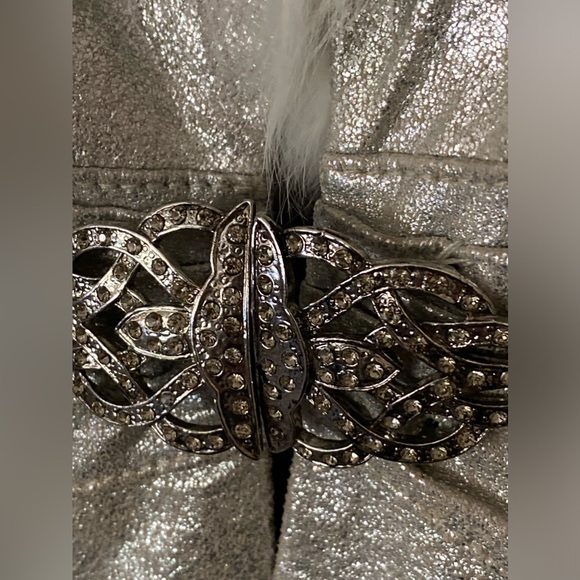 BEBE Leather Coat Jacket XS Y2K Metallic Silver with Fur Trim - Picture 5 of 5